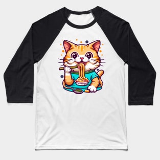Cute Cat eating spaghetti Baseball T-Shirt